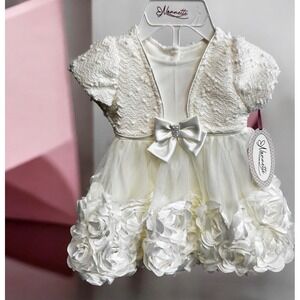 NWT Nannette Baby Ivory Formal Floral Rosette Tulle Dress  Size 3 - 6 Months